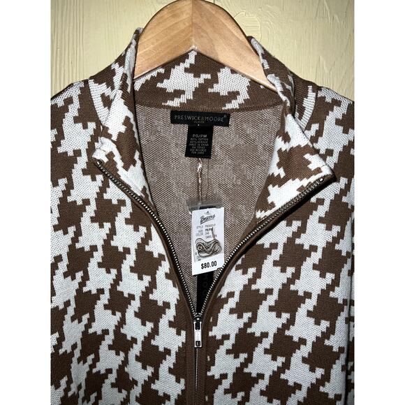 Houndstooth PONCHO Sweater Knit Brown Zip Medium Petite / Small Petite PM PS OS - Picture 3 of 7